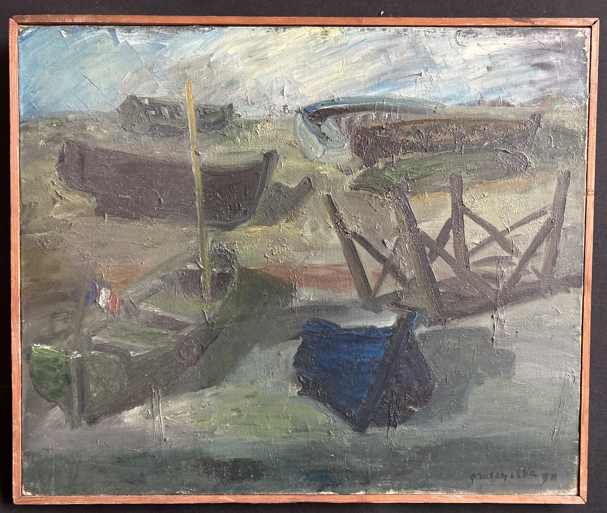 Oil On Canvas Signed By Annie Proszynska And Dated "the Boats"