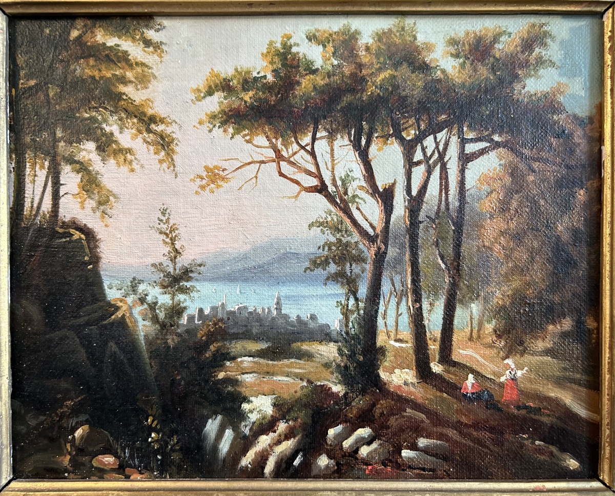 Small 19th-century Oil On Canvas Depicting A Mediterranean Landscape 