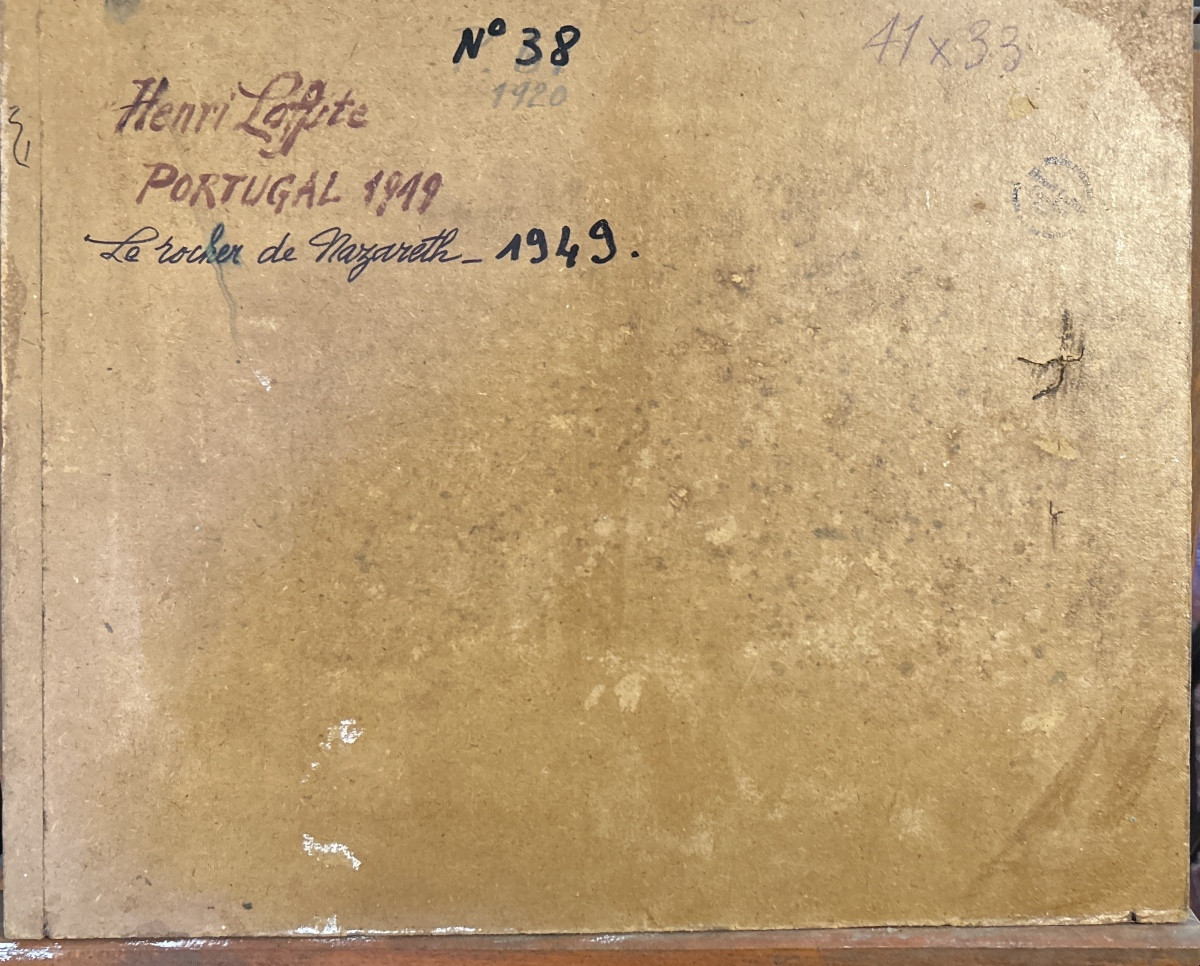 Huile sur papier marouflée sur carton fort signée d’Henri Laffite « Le Rocher de Nazareth »-photo-2