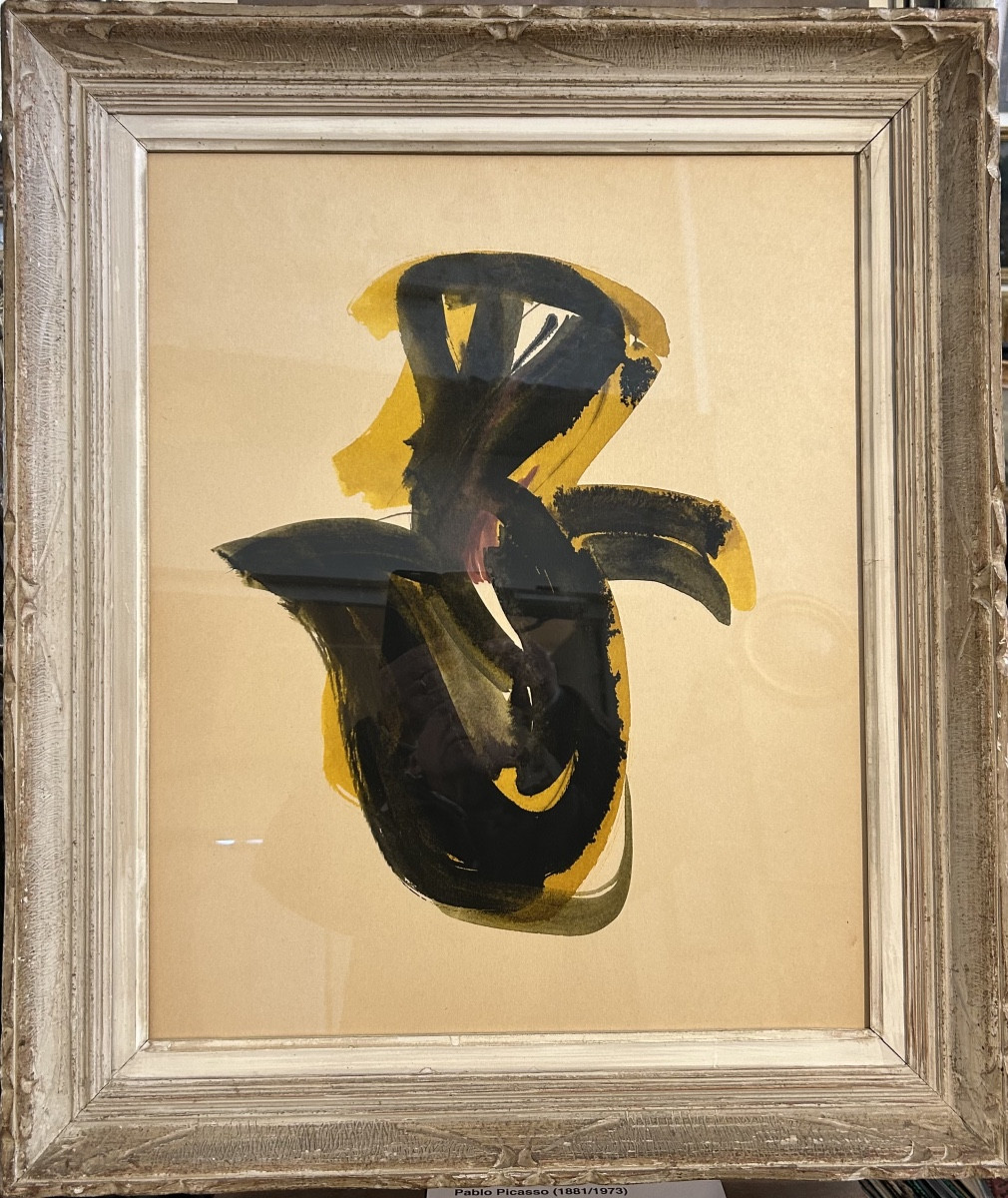 « Composition en noir et jaune  » Technique mixte sur carton dans le goût de Fabienne  Verdier