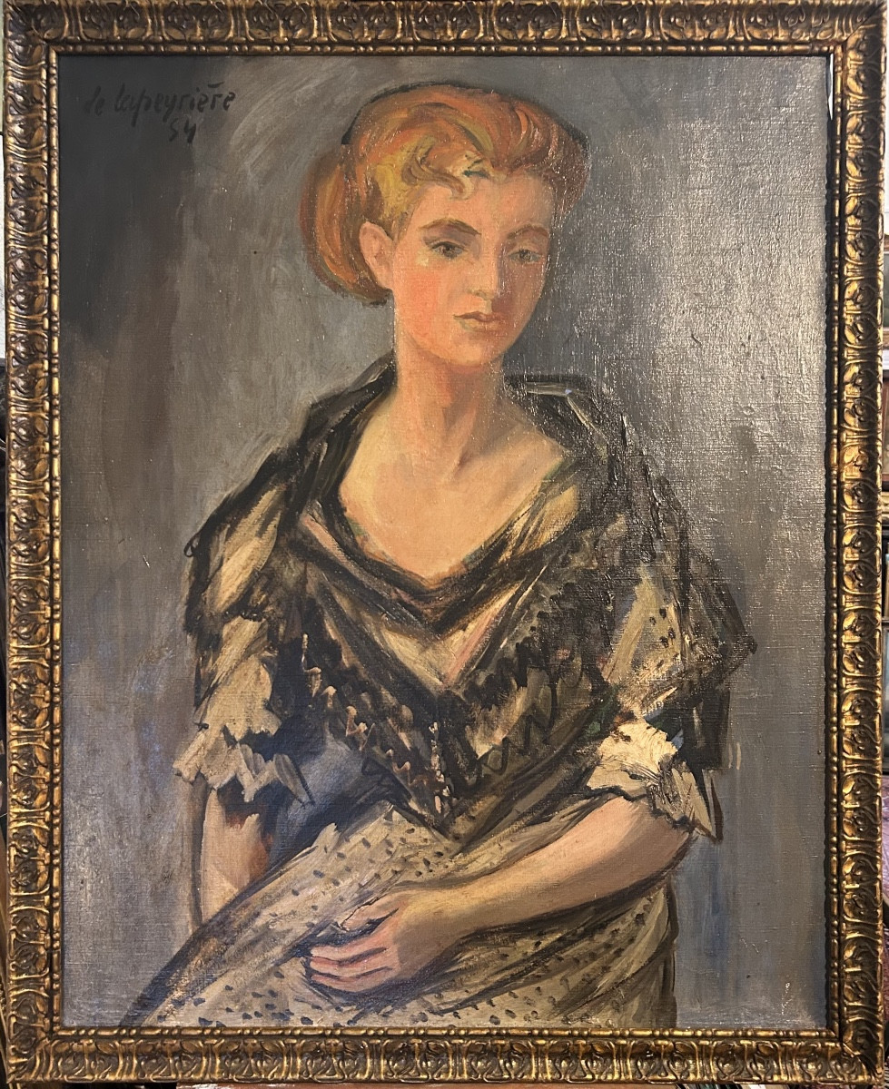 Huile sur toile « Femme en buste » d’Evan de Lapeyrière