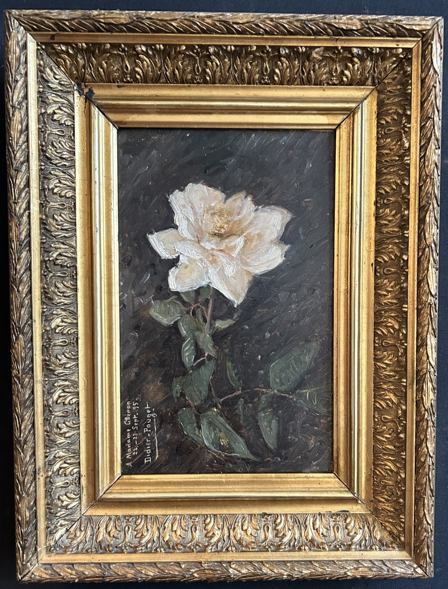 Oil On Panel, Dedicated And Signed By William Didier-pouget, Depicting A Rose