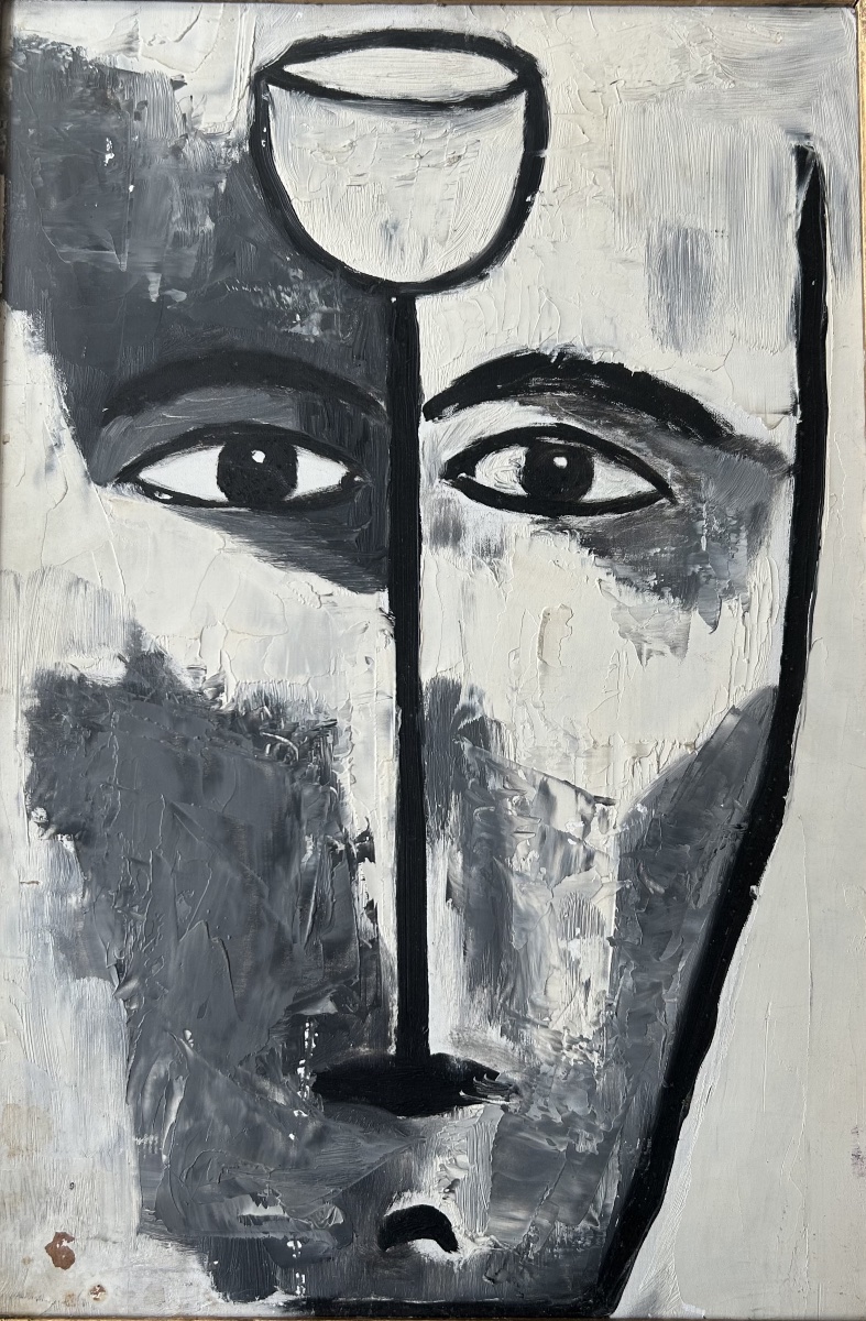 Oil On Isorel « visage » From Serge Nahon