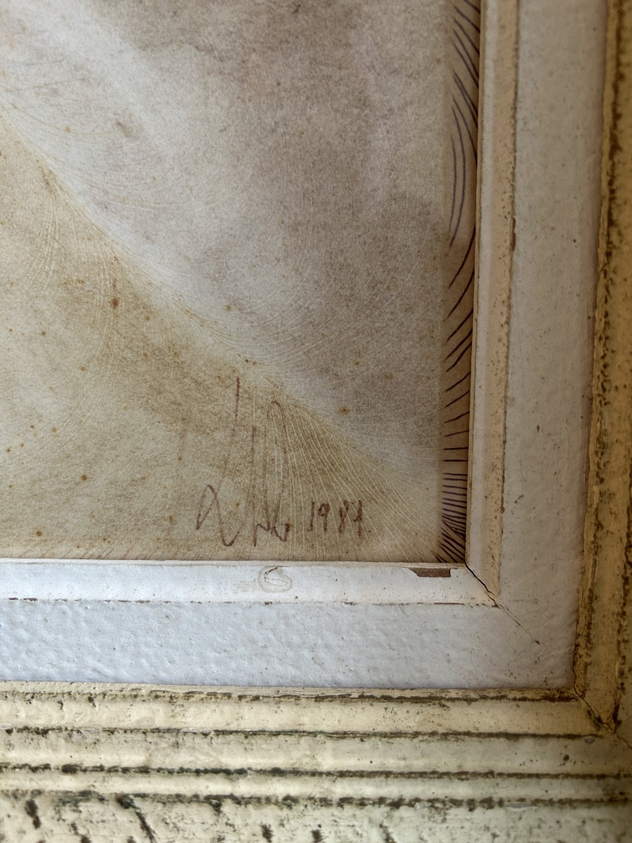 Technique mixte sur carton « Composition surréaliste » d’après Dali signée et datée 1981-photo-2