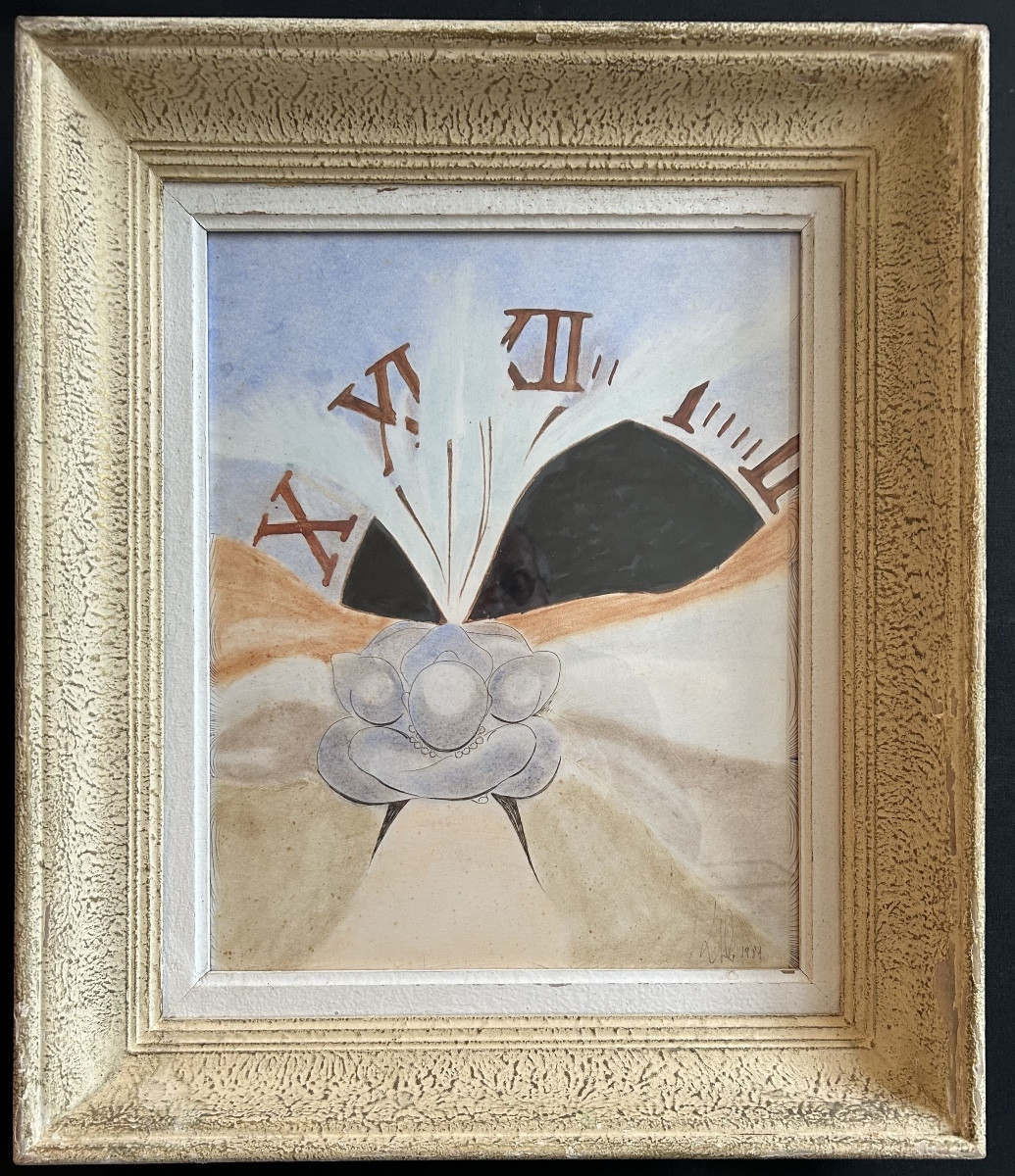 Technique mixte sur carton « Composition surréaliste » d’après Dali signée et datée 1981-photo-2