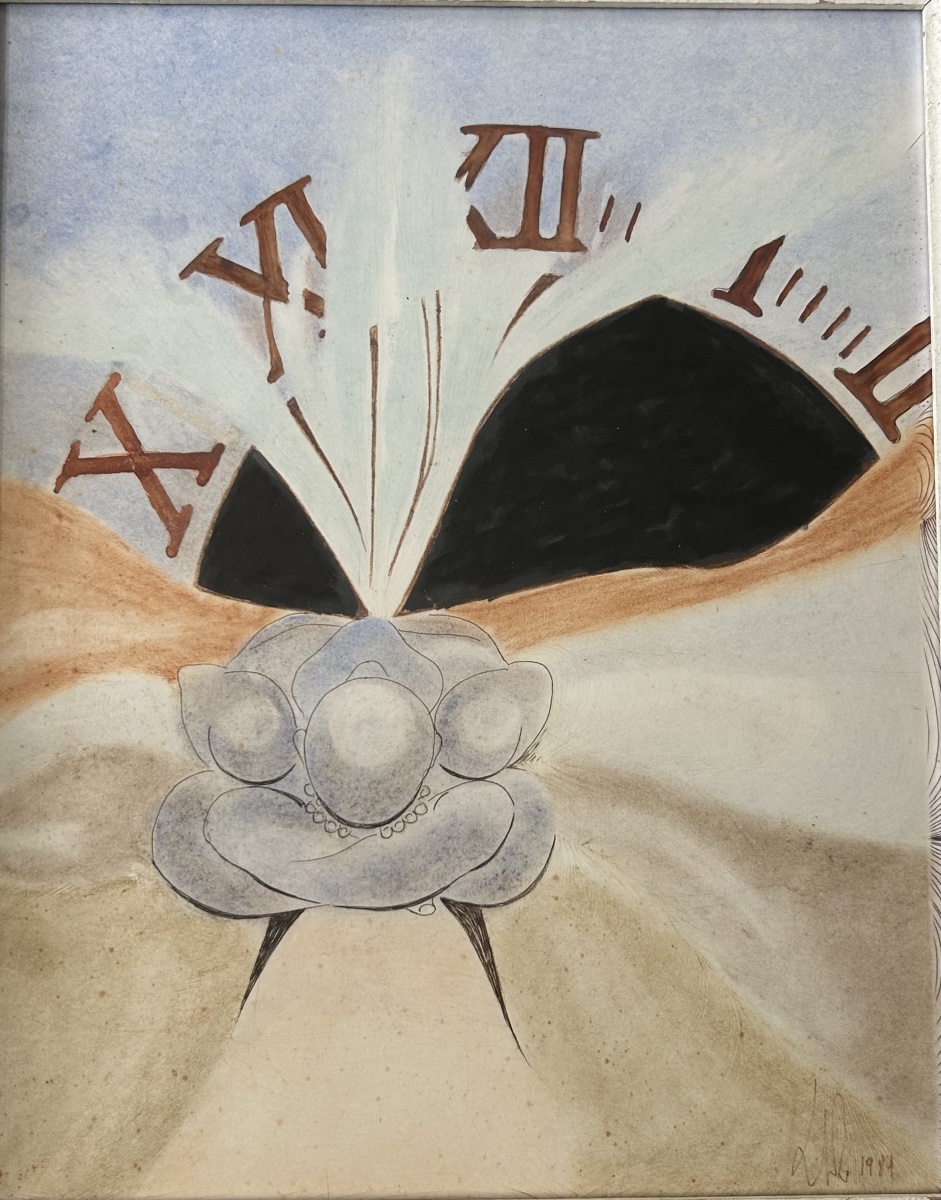 Technique mixte sur carton « Composition surréaliste » d’après Dali signée et datée 1981