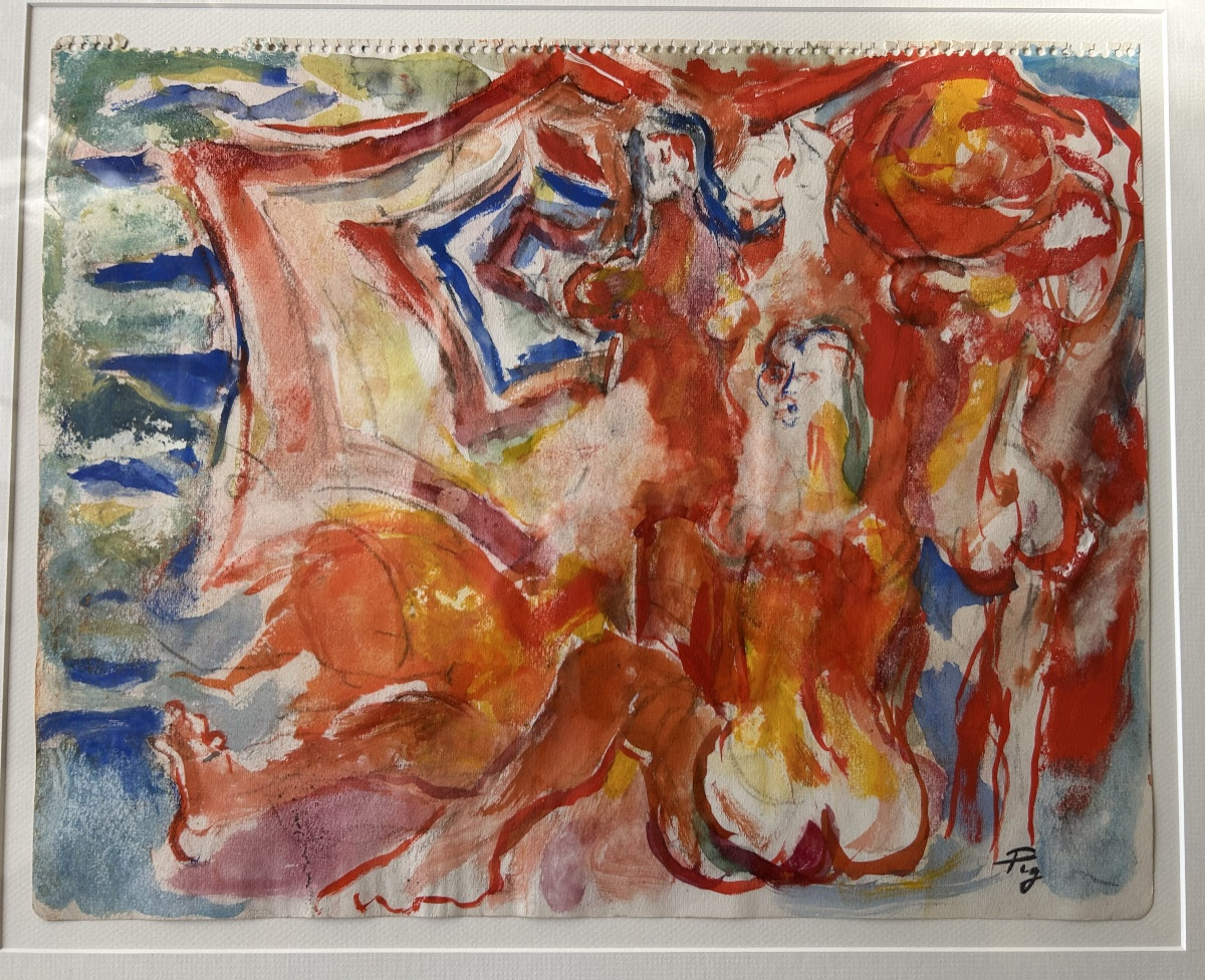 Gouache « Figures rouges » signé d’Edouard Pignon-photo-2