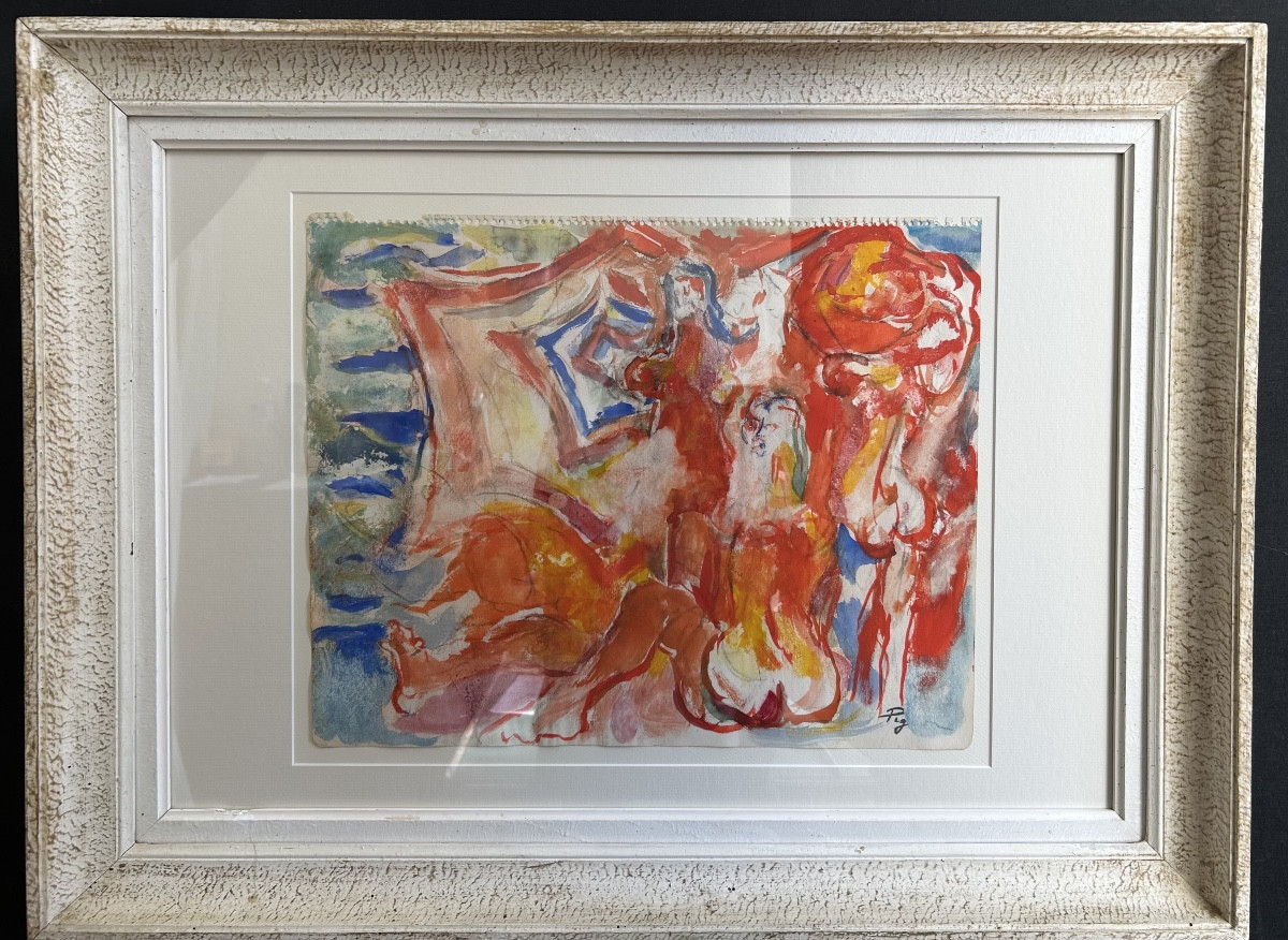 Gouache « figures Rouges » Signed By édouard Pignon-photo-2