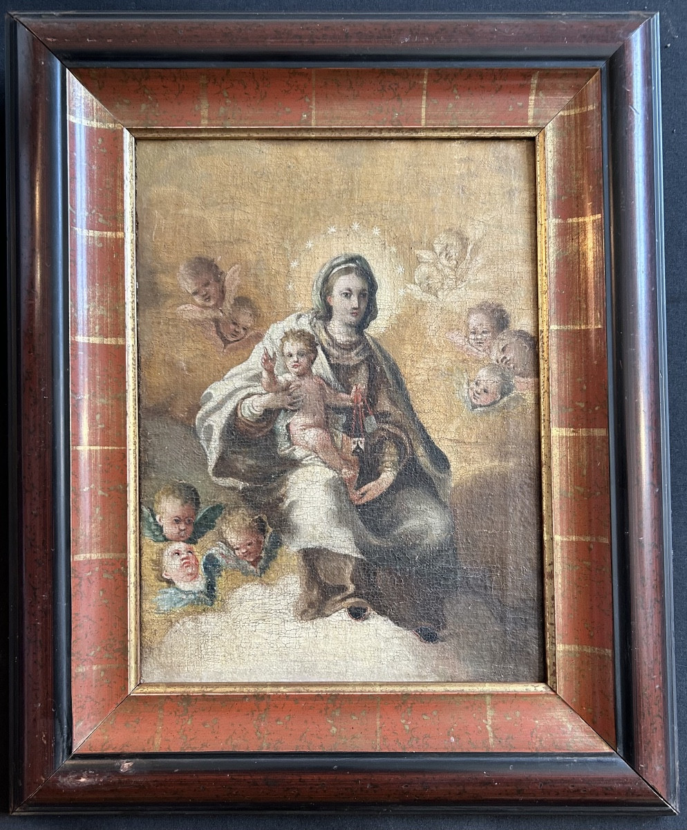 Oil On Canvas « virgin And Child » Spanish School, End 17th -photo-2