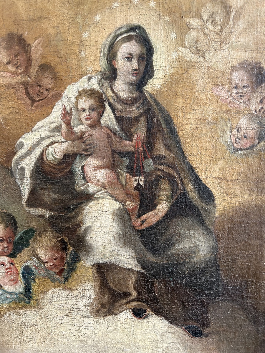 Oil On Canvas « virgin And Child » Spanish School, End 17th 