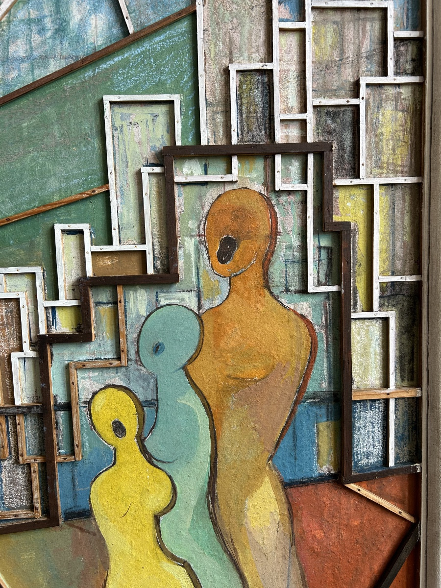 Large Mixed Media Painting (gouache, Wood, Pastel ...) By Louis Sala (1910/2009)-photo-3