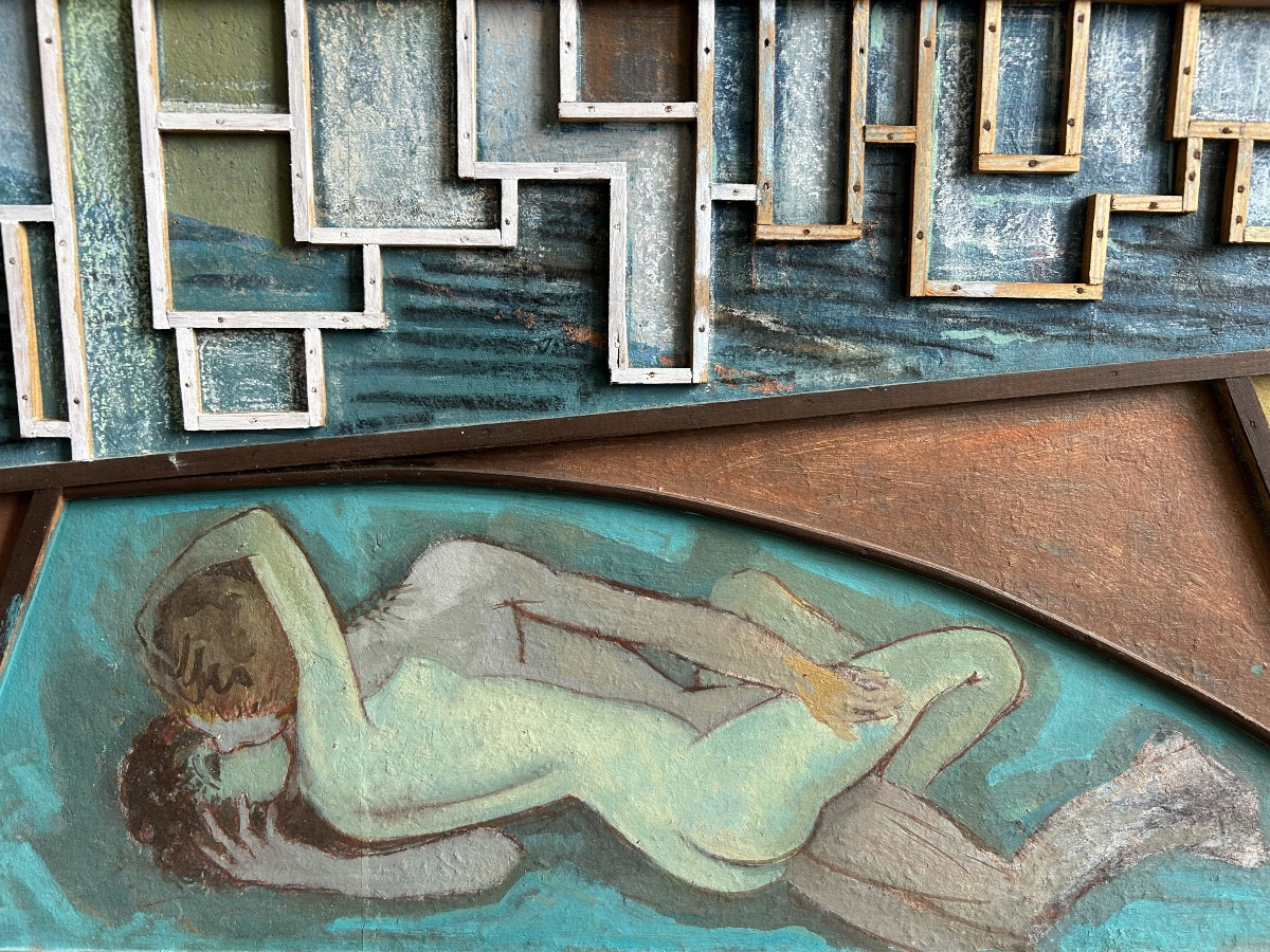 Large Mixed Media Painting (gouache, Wood, Pastel ...) By Louis Sala (1910/2009)-photo-4