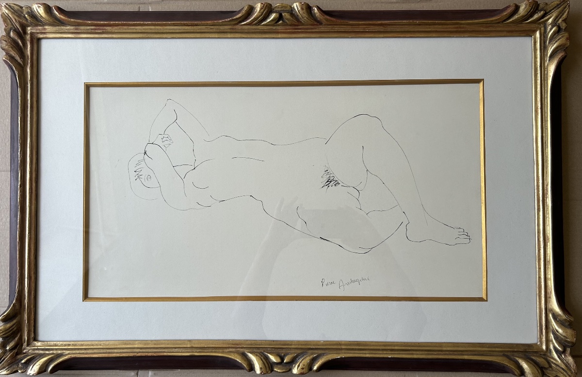 Dessin à l’encre signé de Pierre Ambrogiani « Nu allongé »-photo-2