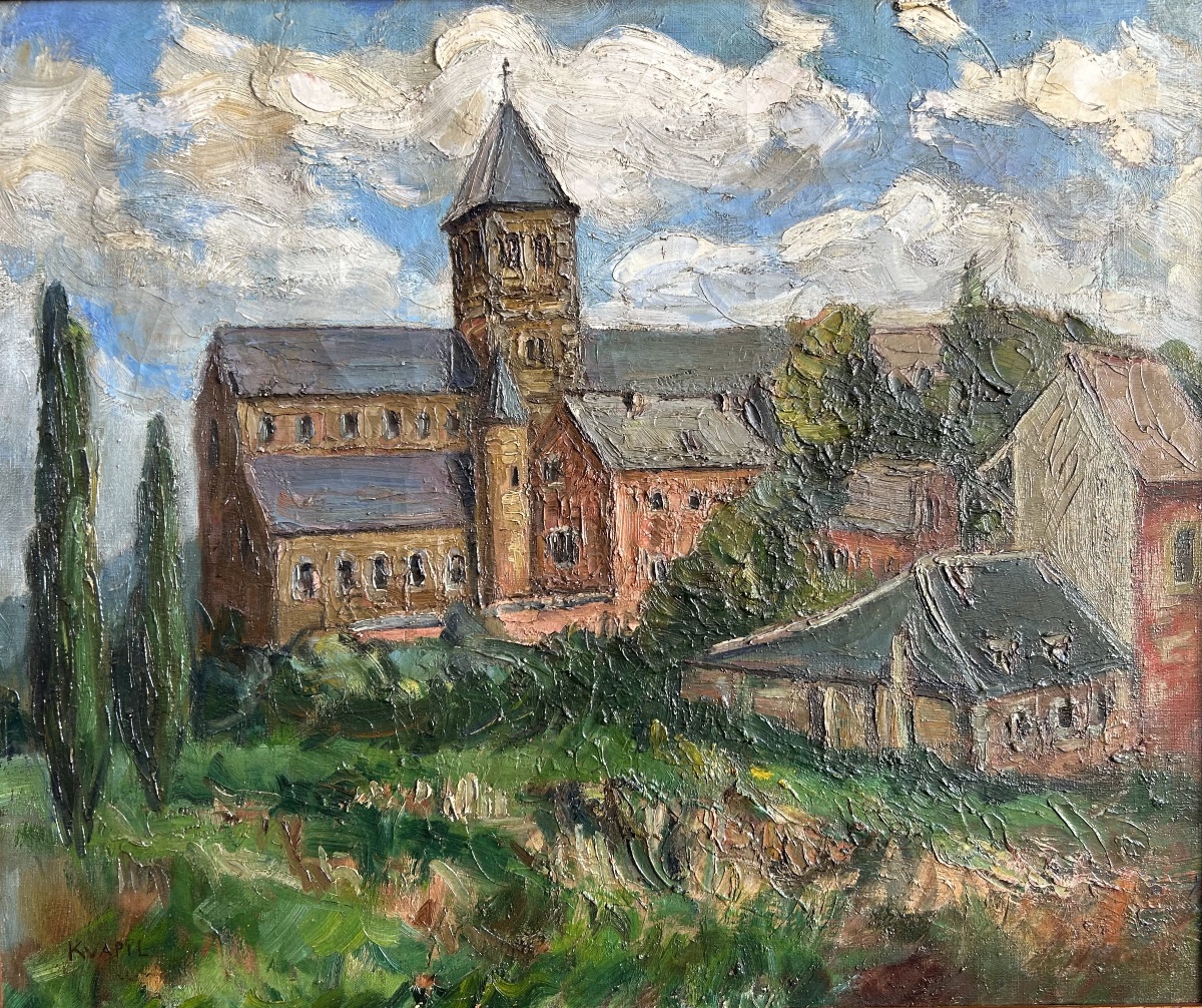 Oil On Canvas, Signed Kvapil, “church In The Basque Country”