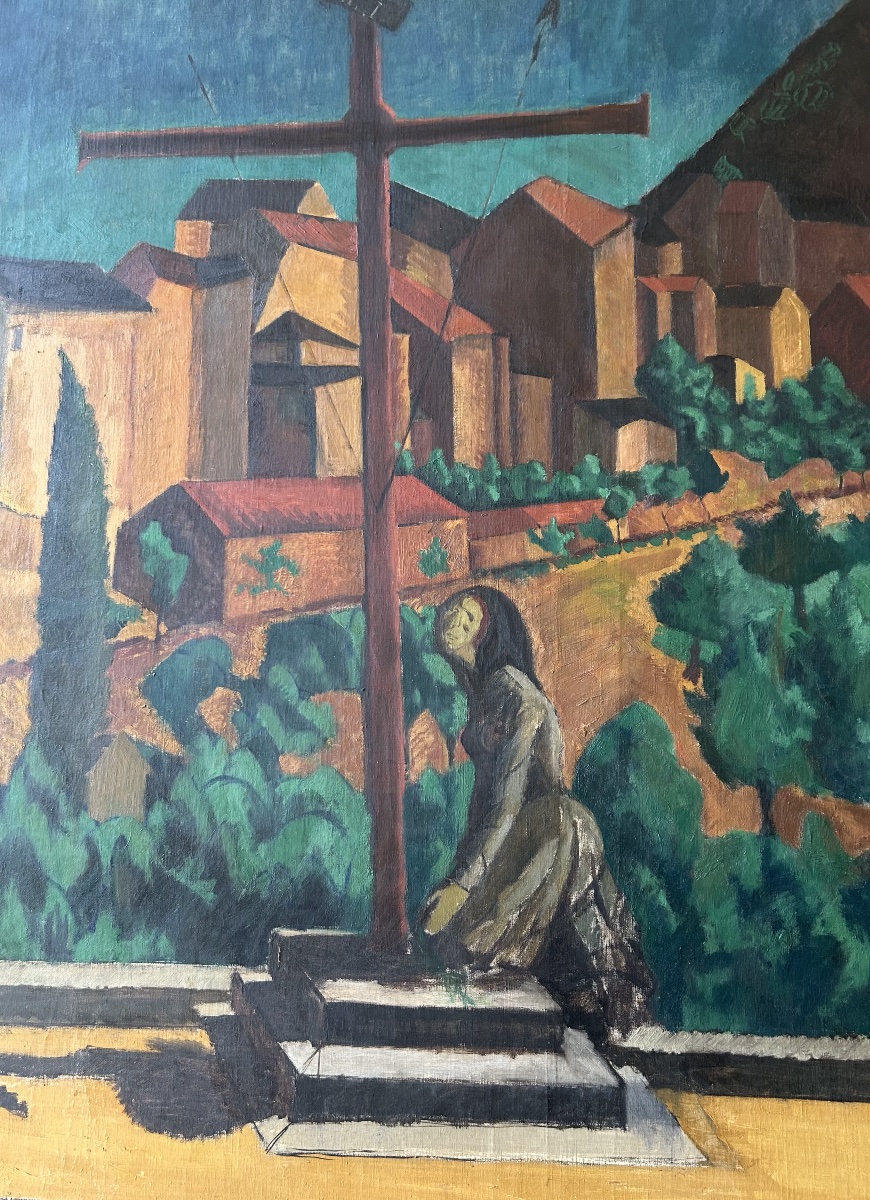 Very Large Oil On Canvas, “calvary At Corte,” Signed By André Utter-photo-2