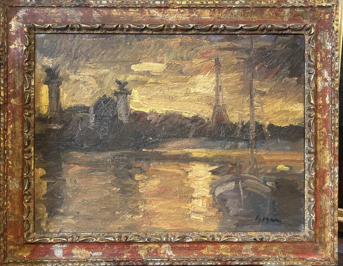 Huile sur toile « Tour Eiffel depuis le pont Alexandre III » signé Pierre Gogois-photo-2