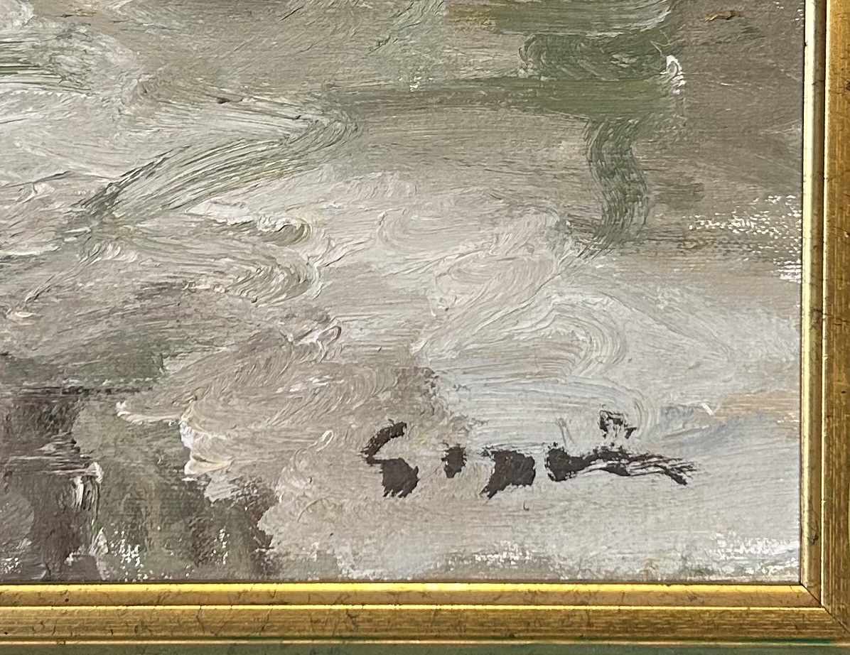 Huile sur toile «  Les bouquinistes des quais de Paris sous la neige » signé Pierre Gogois-photo-3