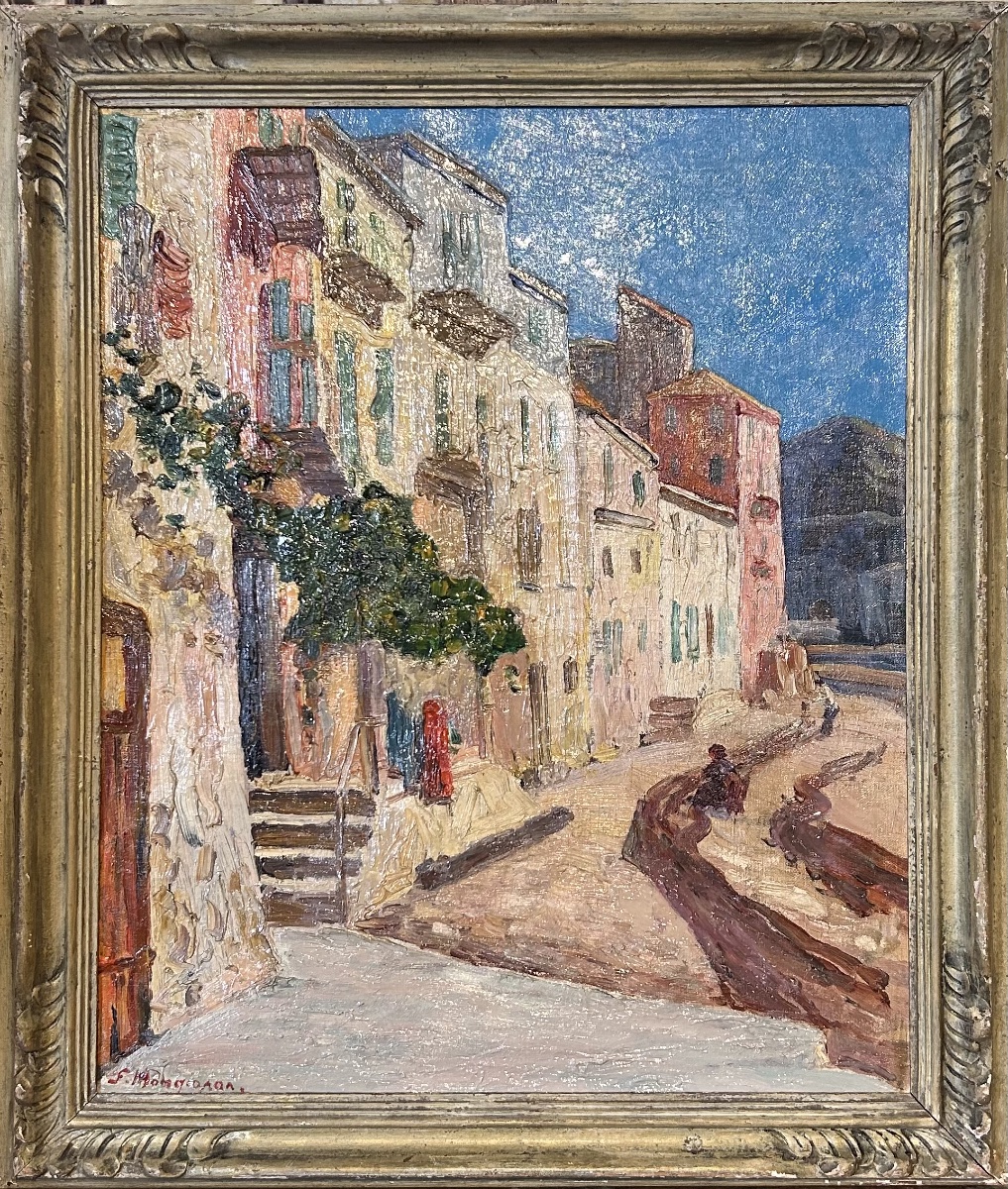 Oil On Canvas, “mediterranean Village,” Signed By Félix Pierre Mangiapan-photo-2