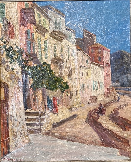 Oil On Canvas, “mediterranean Village,” Signed By Félix Pierre Mangiapan