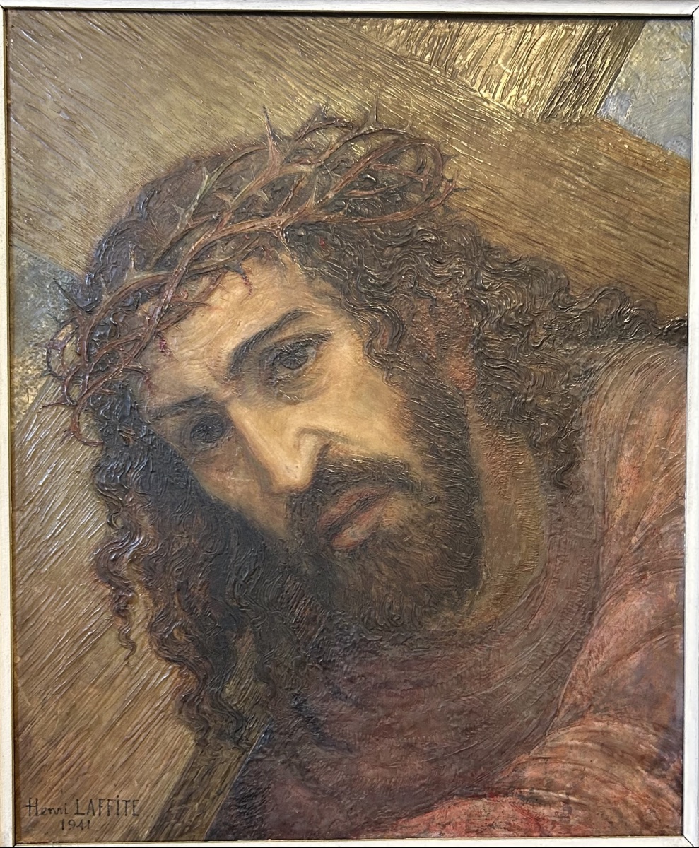 Huile sur carton fort représentant Le Christ signé d’Henri Laffite et daté 1941