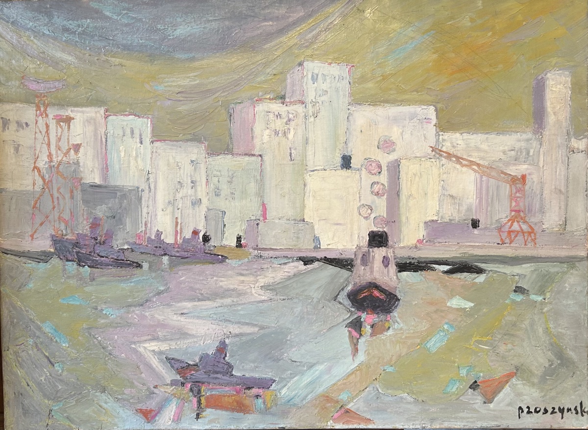 Oil On Canvas, “the Port Of Le Havre,” Signed By Annie Proszynska 