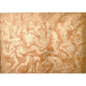 Counterproof Over Sanguine "battle Scene" Italy (school Of Sienna ?) 17th