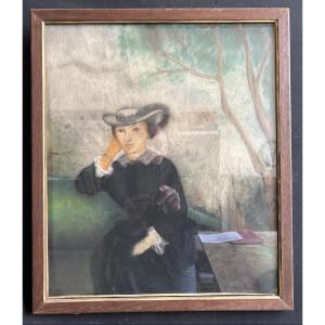 Pastel « femme Au Noir Au Jardin »