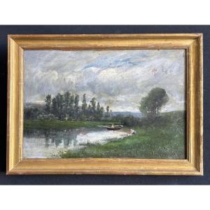 Oil On Panel 19th Century “lake Landscape”