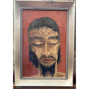 Huile sur toile « Le Christ » signé J. Maugard