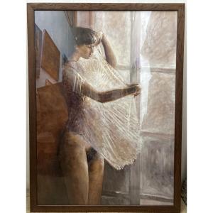Important Mixed Technique On Paper Signed Rameix And Representing A Young Naked Girl