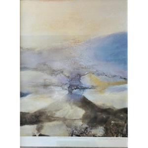Color Print Signed By The Artist's Hand Depicting An Oil On Canvas By Zao Wou-ki 