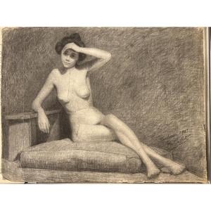 Dessin signé d’Henri Laffite représentant une femme nue assise