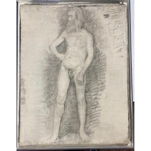Dessin crayon et fusain double face d’Henri Laffite représentant des académies d’homme