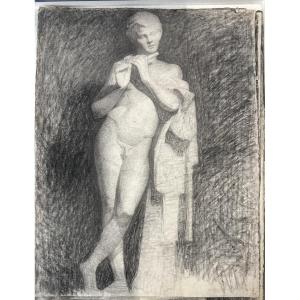 Dessin au crayon et fusain d’Henri Laffite représentant un homme jouant de la flûte 