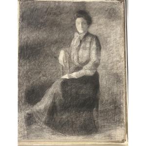 Dessin crayon et fusain d’Henri Laffite représentant une femme assise