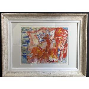 Gouache « figures Rouges » Signed By édouard Pignon