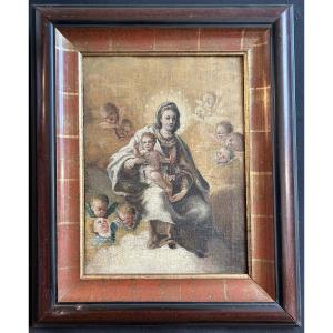 Oil On Canvas « virgin And Child » Spanish School, End 17th 
