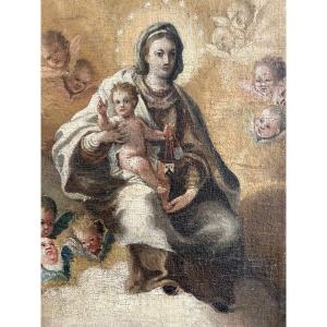 Oil On Canvas « virgin And Child » Spanish School, End 17th