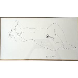 Dessin à l’encre signé de Pierre Ambrogiani « Nu allongé »