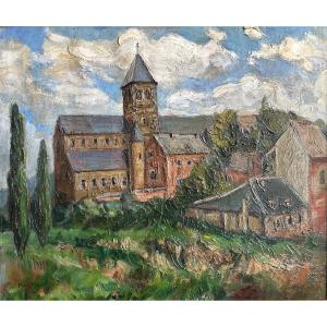Huile sur toile signé Kvapil « Église au Pays Basque »