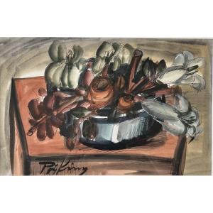 Watercolor Titled “still Life,” Signed By Franz Priking; Stamped By The Martin-caille Gallery