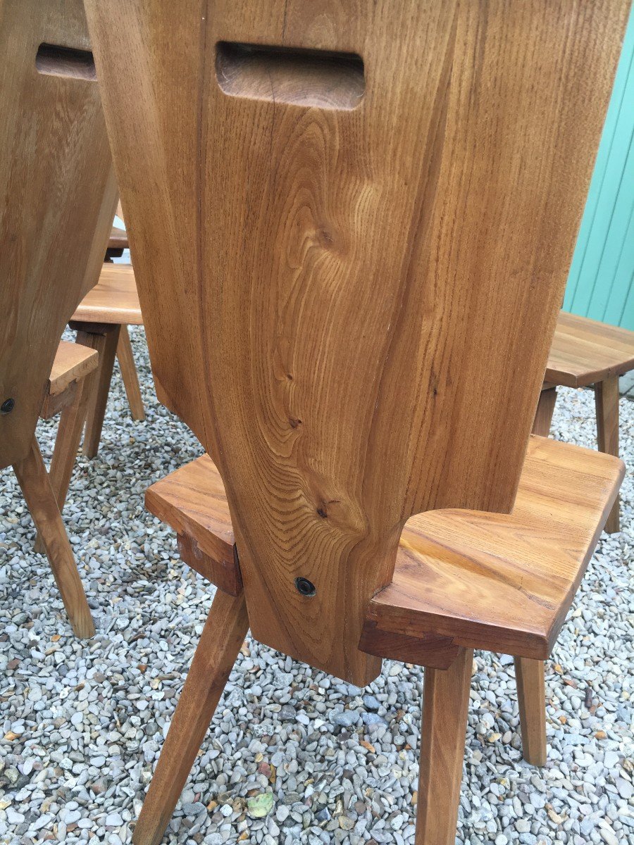 Series Of 6 Chairs By Pierre Chapo Model S28 In Solid Elm 1970.-photo-5