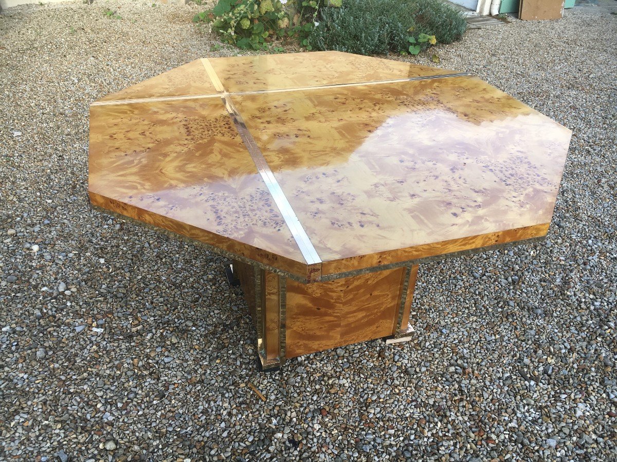 Vintage Burl Walnut Table By Jean Claude Mahey, 1970-photo-3