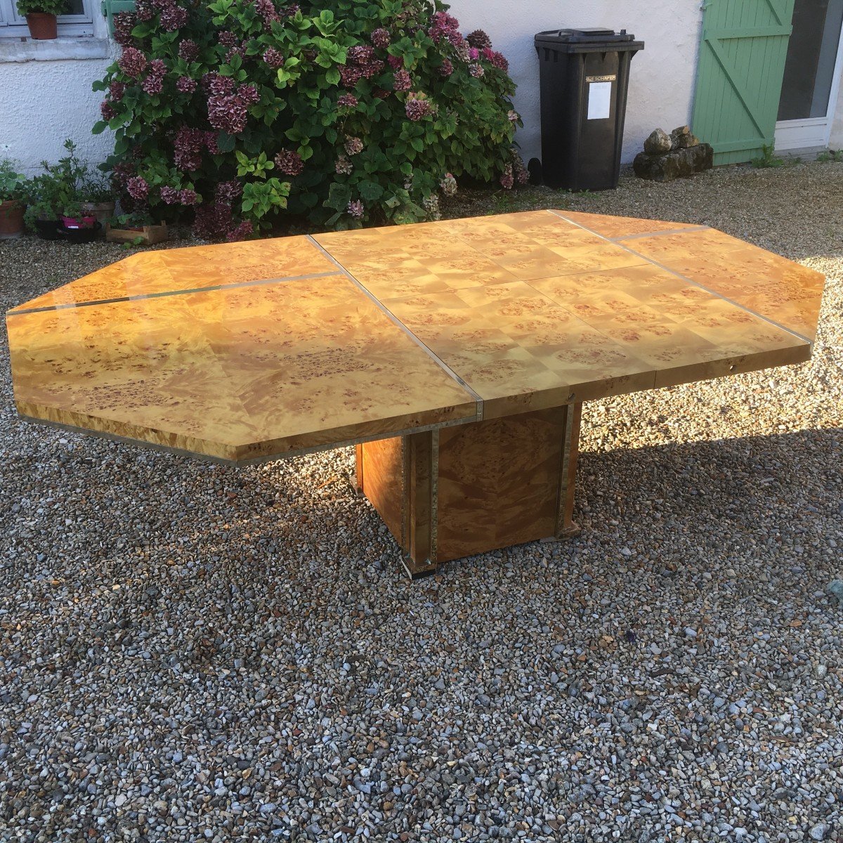 Vintage Burl Walnut Table By Jean Claude Mahey, 1970-photo-7