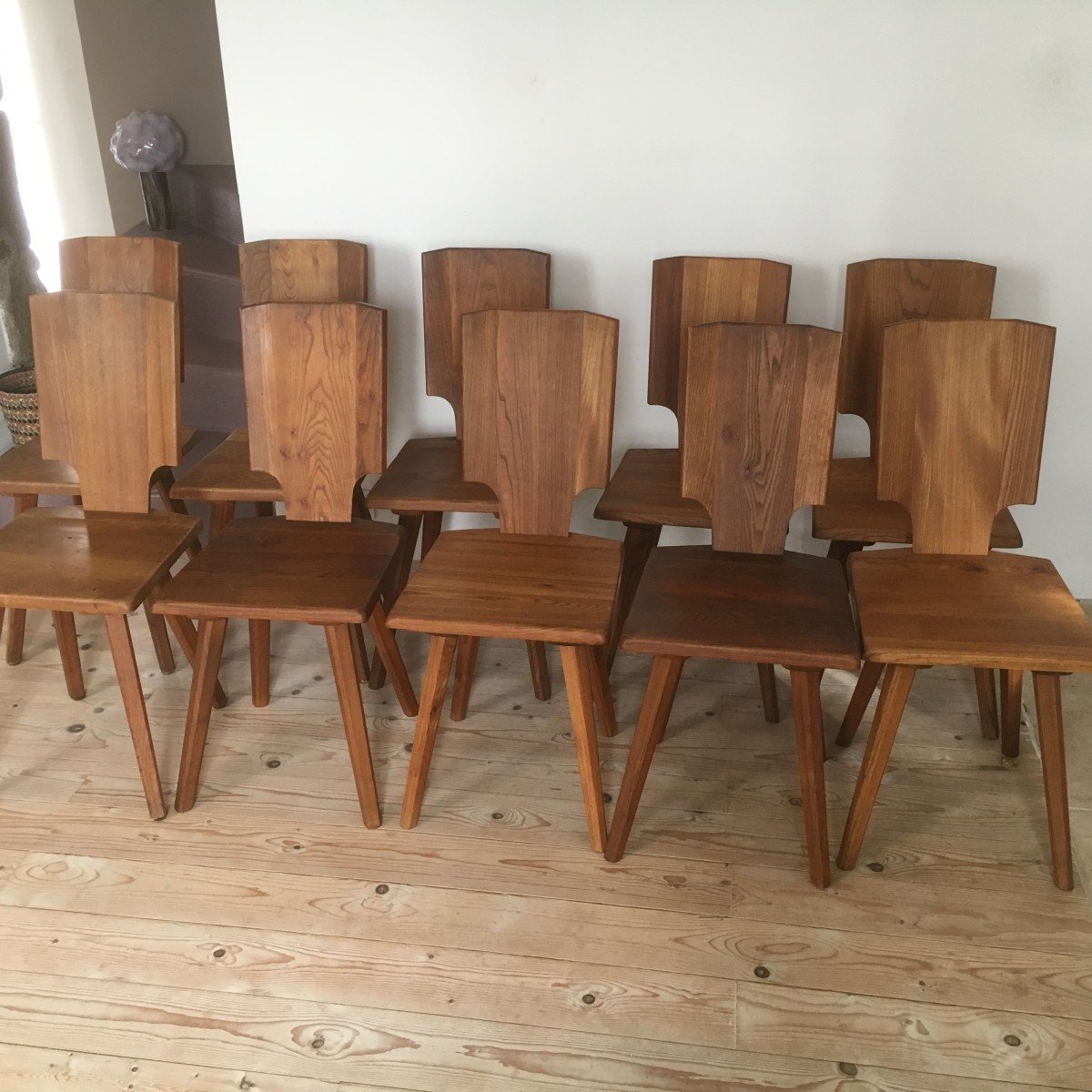 Series Of 10 Model S.28 Chairs By Pierre Chapo In Elm 1970-photo-1
