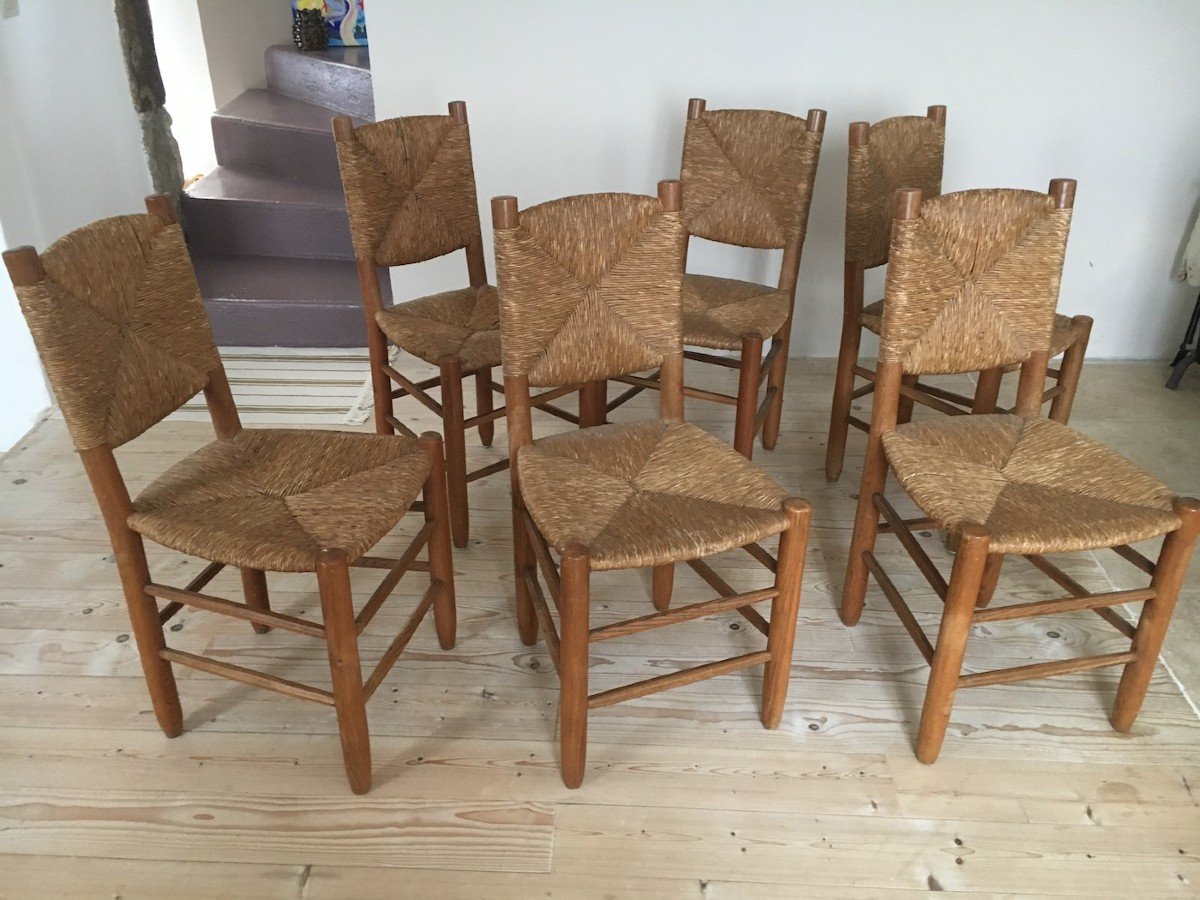 Charlotte Perriand Series Of 6 Chairs Model Bauche N:19 Edition Steph Simon 1960s