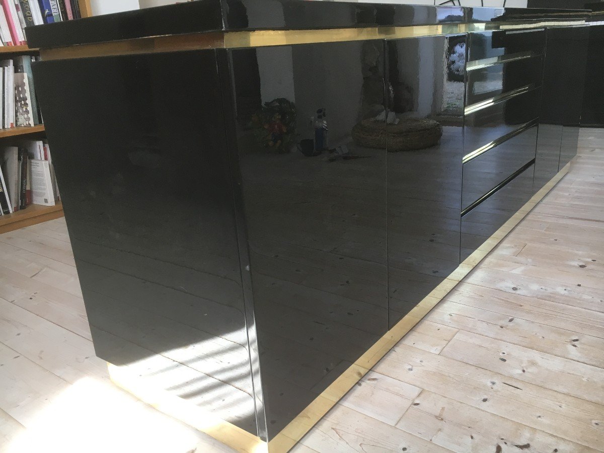 Vintage Black Lacquer Buffet By Jean Claude Mahey, 1970-photo-6