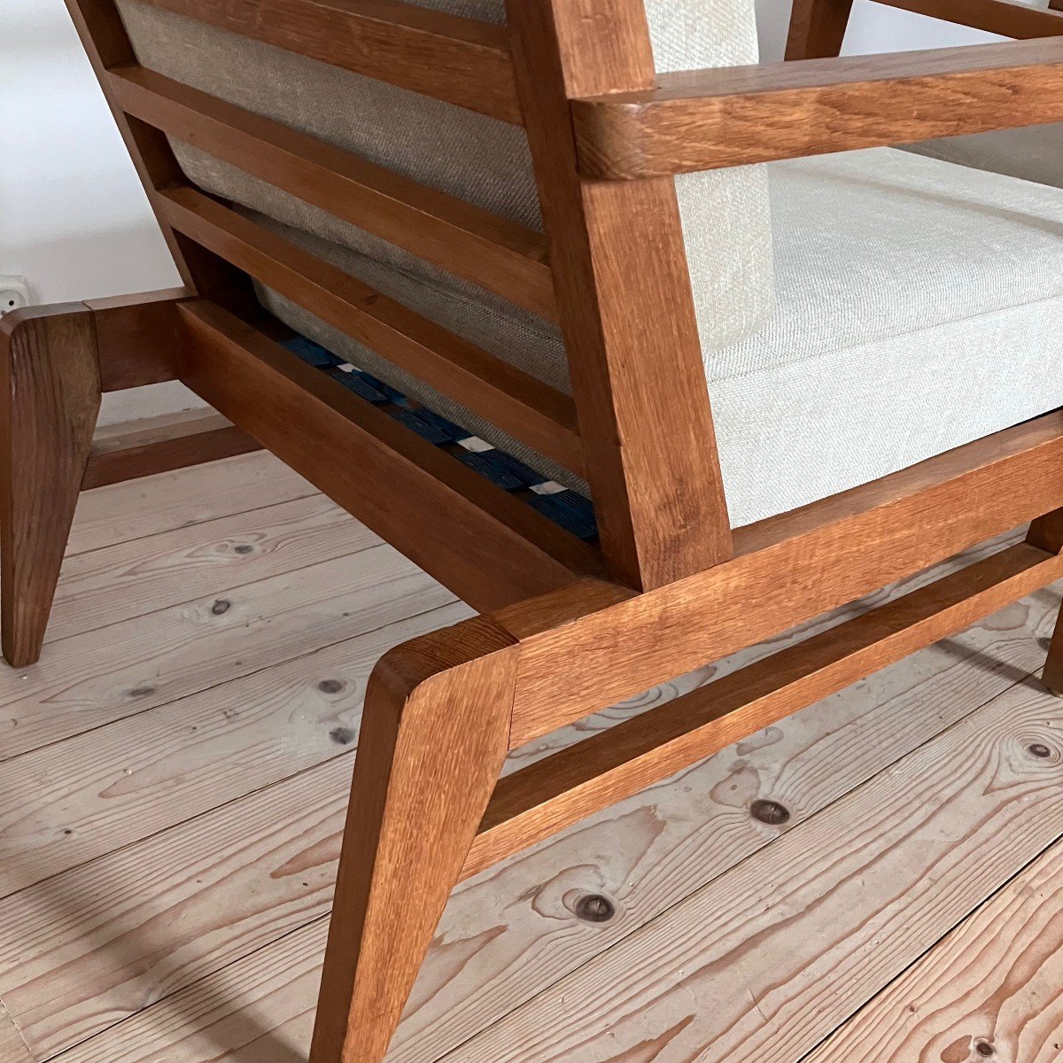 Paire De Fauteuils De René Gabriel En Chêne Des Années 1940 Très Bon état-photo-5