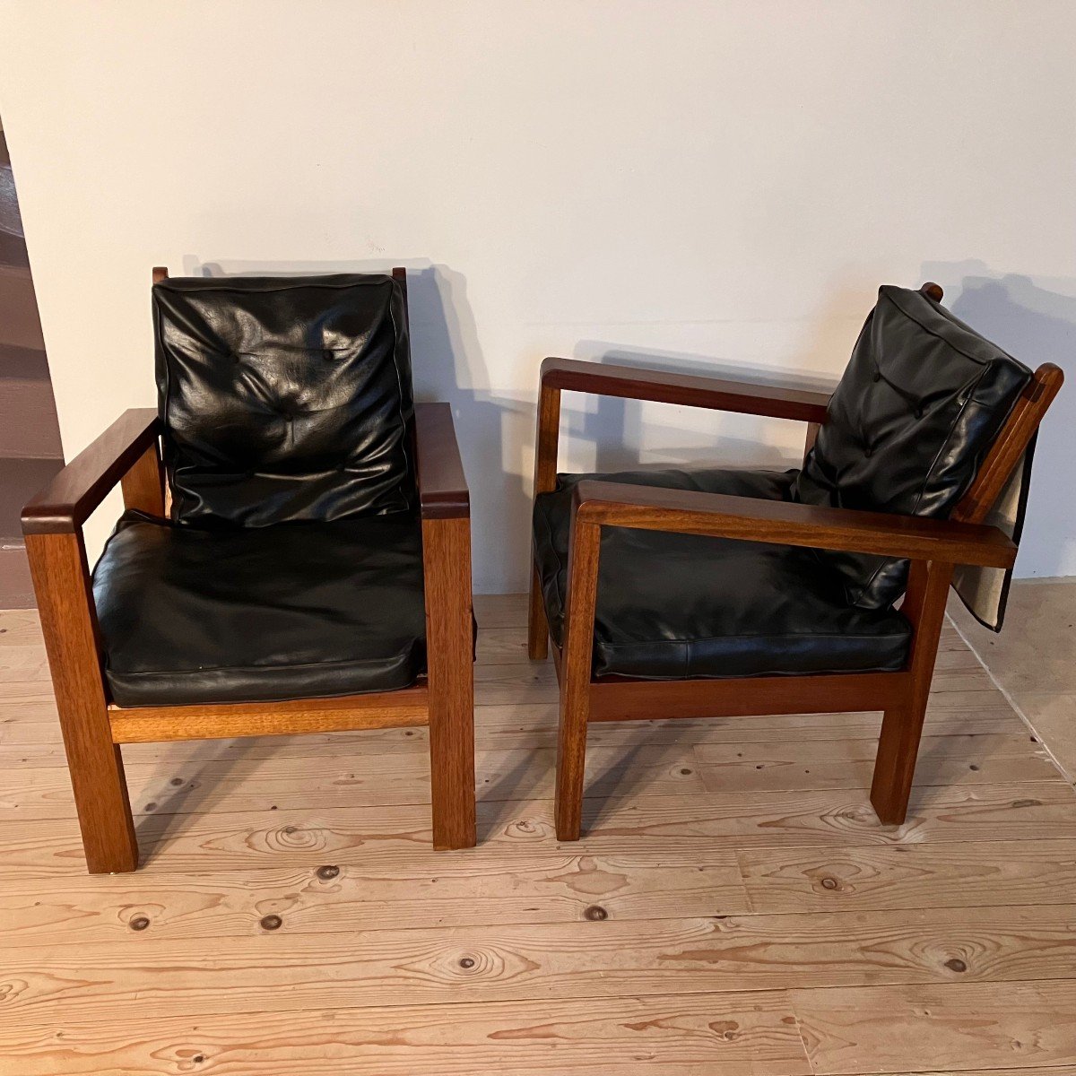Pair Of Armchairs From The 1940s-1950s In Mahogany Or Teak.-photo-2