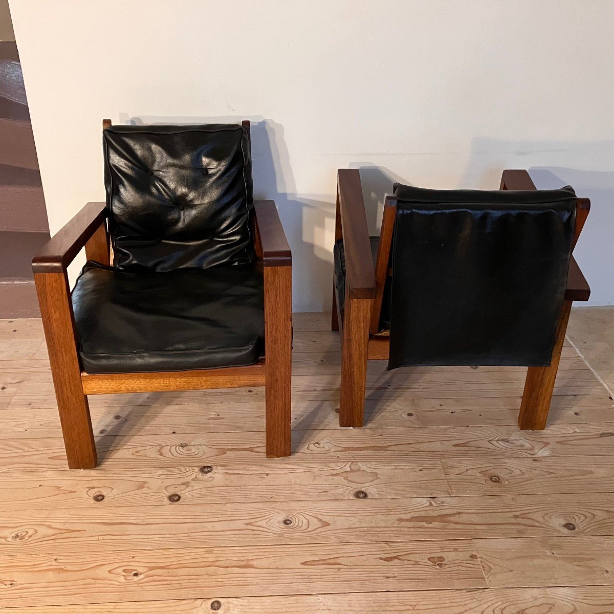 Pair Of Armchairs From The 1940s-1950s In Mahogany Or Teak.-photo-3